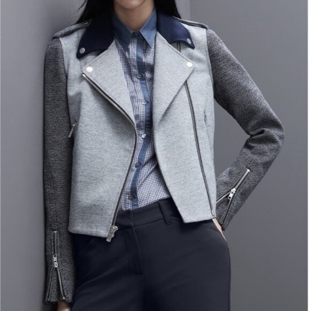 Theory Adashi K Moto Jacket Blazer Tweed Wool Quiet Luxury Business Casual Med - Picture 3 of 16